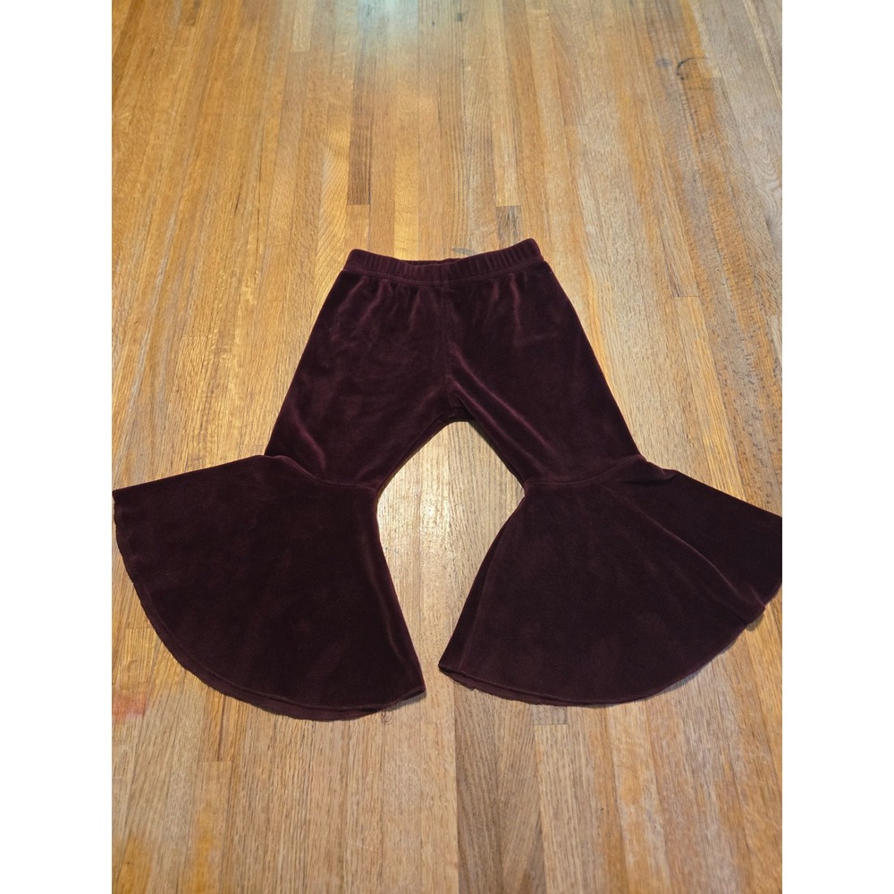 Baileys Blossoms Girl 12-18M Burgundy Maroon Velvet Flare Leg Bell Bottom Pants